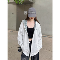 Tide brand 2024 autumn and winter new American ins tide two wear cut hoodie matching color hoodie woman