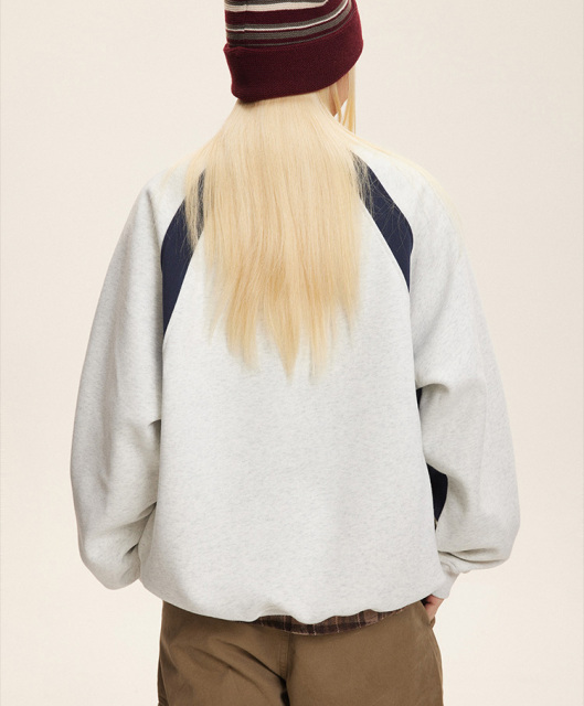 Heavy round neck hoodie women's fashion Spring and autumn American color patchwork design sense of casual pullover top