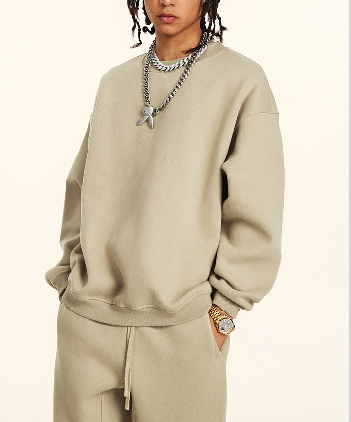 2024 Autumn and winter youth loose casual basic solid color American plus velvet round neck hoodie for men and women can wear