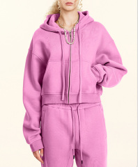 2024 Autumn Europe and the United States retro solid color hoodie zipper jacket loose short Spice hoodie