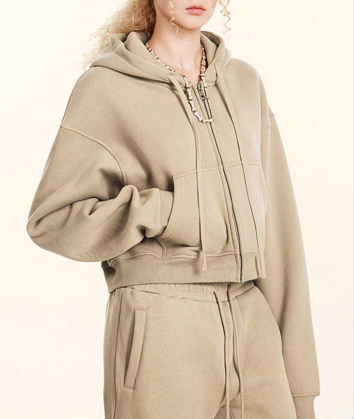 2024 Autumn Europe and the United States retro solid color hoodie zipper jacket loose short Spice hoodie