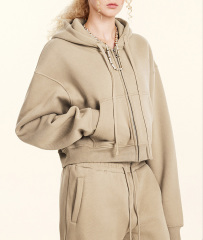 2024 Autumn Europe and the United States retro solid color hoodie zipper jacket loose short Spice hoodie