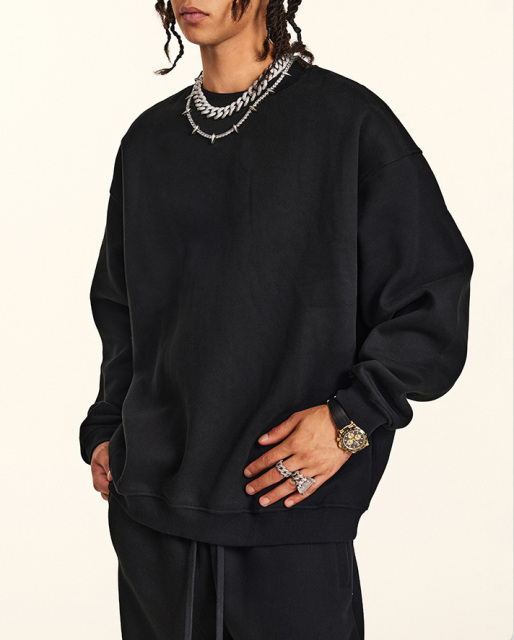 2024 Autumn and winter youth loose casual basic solid color American plus velvet round neck hoodie for men and women can wear