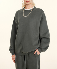 2024 Autumn and winter youth loose casual basic solid color American plus velvet round neck hoodie for men and women can wear