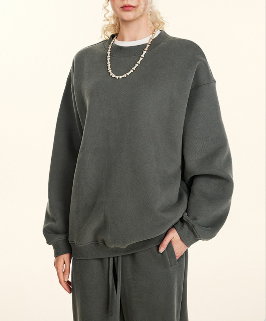 2024 Autumn and winter youth loose casual basic solid color American plus velvet round neck hoodie for men and women can wear