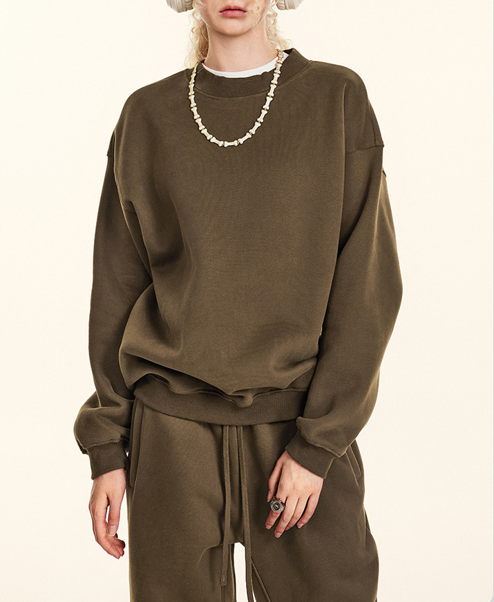 2024 Autumn and winter youth loose casual basic solid color American plus velvet round neck hoodie for men and women can wear