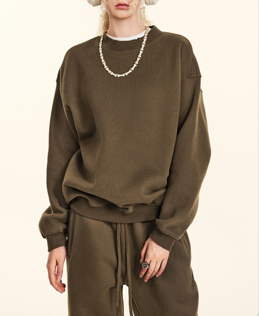 2024 Autumn and winter youth loose casual basic solid color American plus velvet round neck hoodie for men and women can wear