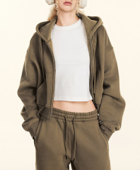 2024 Autumn Europe and the United States retro solid color hoodie zipper jacket loose short Spice hoodie