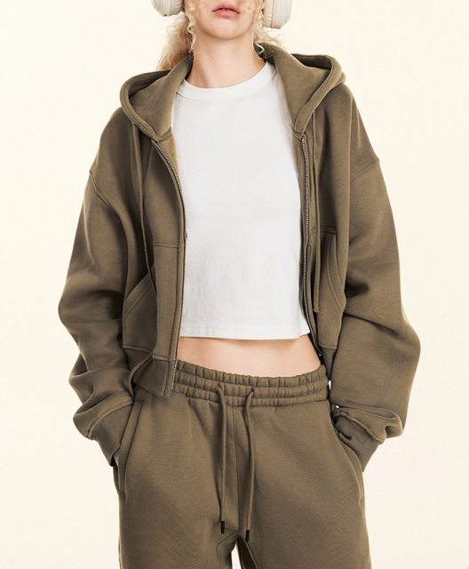 2024 Autumn Europe and the United States retro solid color hoodie zipper jacket loose short Spice hoodie