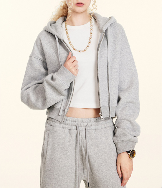 2024 Autumn Europe and the United States retro solid color hoodie zipper jacket loose short Spice hoodie