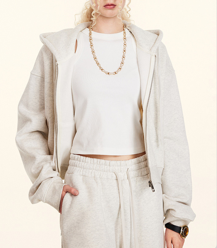 2024 Autumn Europe and the United States retro solid color hoodie zipper jacket loose short Spice hoodie