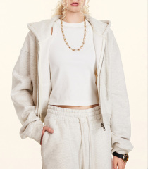 2024 Autumn Europe and the United States retro solid color hoodie zipper jacket loose short Spice hoodie