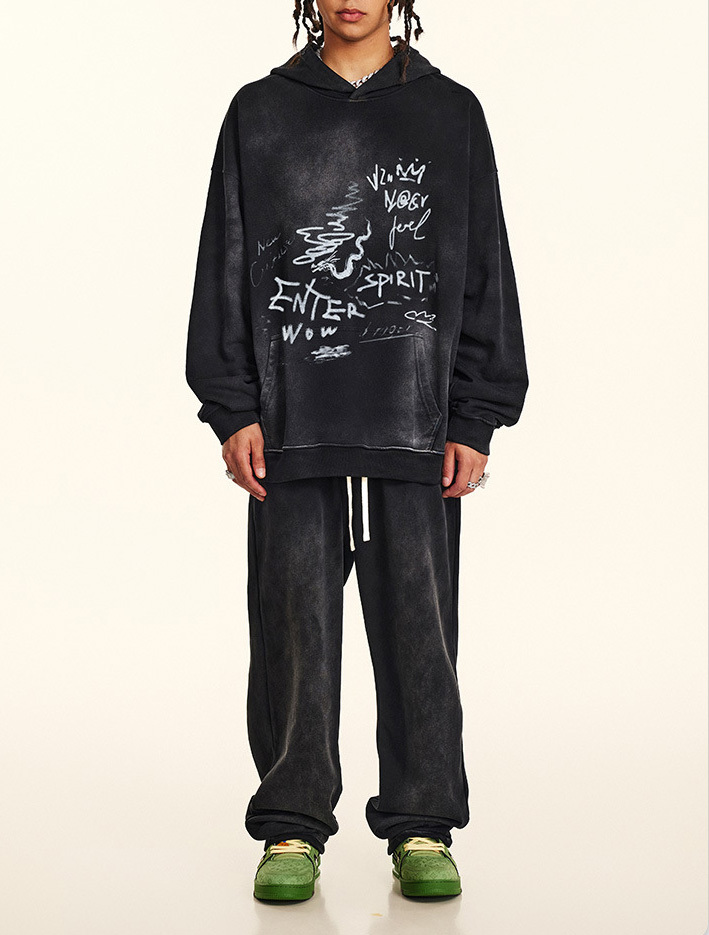 Men's Fall/Winter 2024 American fashion Graffiti niche buyer shop wool circle loose hoodie men