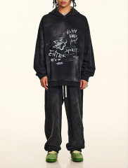 Men's Fall/Winter 2024 American fashion Graffiti niche buyer shop wool circle loose hoodie men