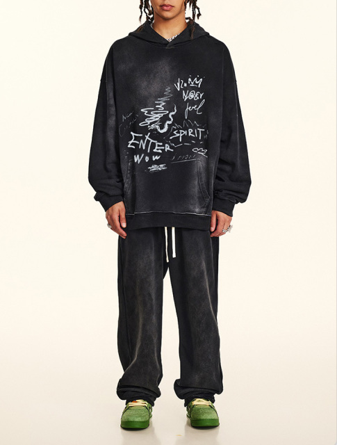 Men's Fall/Winter 2024 American fashion Graffiti niche buyer shop wool circle loose hoodie men