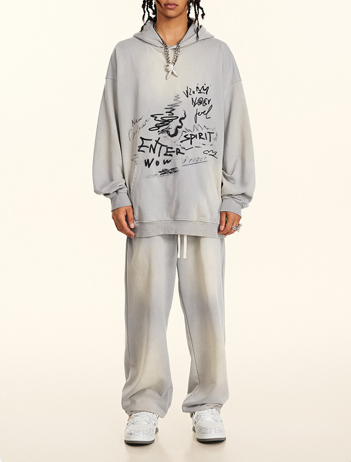 Men's Fall/Winter 2024 American fashion Graffiti niche buyer shop wool circle loose hoodie men