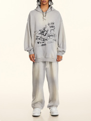 Men's Fall/Winter 2024 American fashion Graffiti niche buyer shop wool circle loose hoodie men