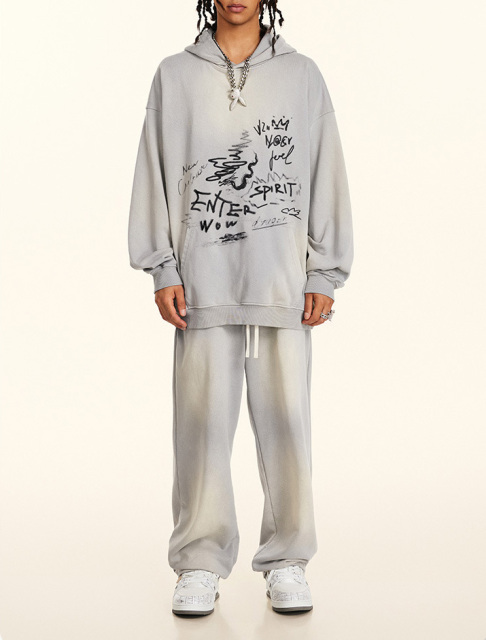 Men's Fall/Winter 2024 American fashion Graffiti niche buyer shop wool circle loose hoodie men