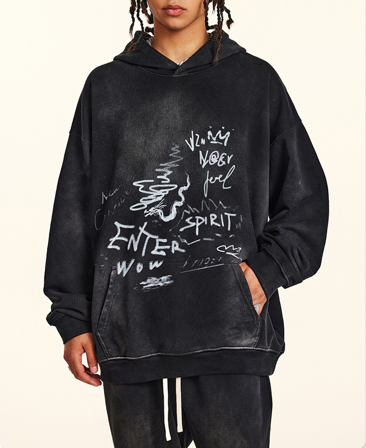 Men's Fall/Winter 2024 American fashion Graffiti niche buyer shop wool circle loose hoodie men