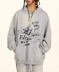 Men's Fall/Winter 2024 American fashion Graffiti niche buyer shop wool circle loose hoodie men