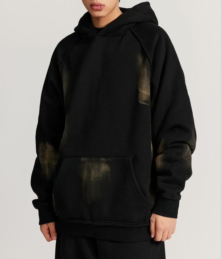 2024 autumn and winter heavy water cut shoulder hoodie plus fleece hoodie American fashion couple hoodie