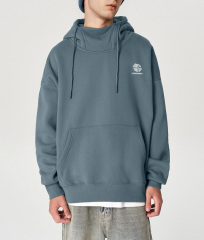 Men's _350g plus fleece windproof collar hoodie 2024 new fashion brand loose half high neck hooded top