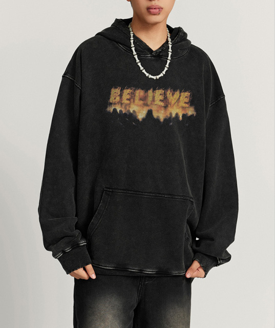 2024 autumn retro street flame LOGO trend hoodie wash long sleeve hoodie men tide