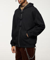 Men's 410g new Chinese fleece zipper hoodie in autumn and winter 2024 new disc buckle coat top