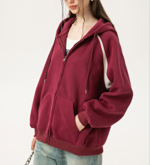 Autumn and winter American retro sleeved hooded cardigan hoodie trend brand simple loose casual couple coat