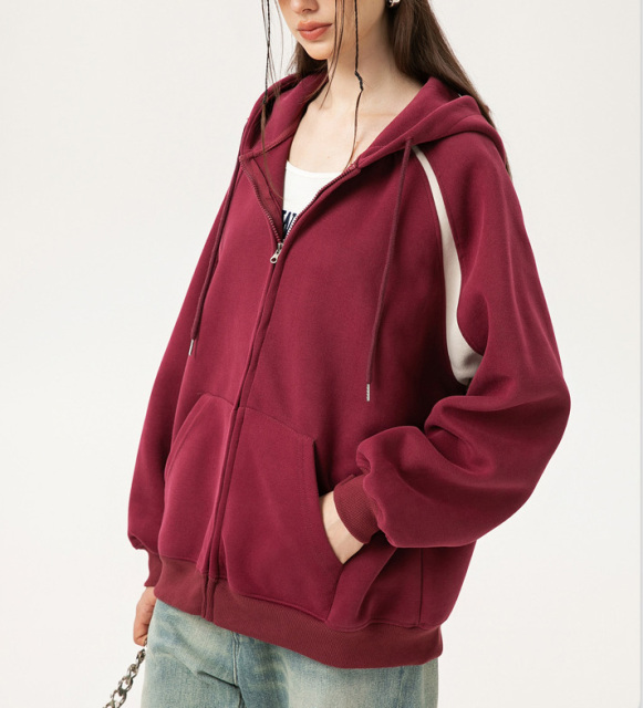 Autumn and winter American retro sleeved hooded cardigan hoodie trend brand simple loose casual couple coat