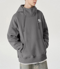 Men's _350g plus fleece windproof collar hoodie 2024 new fashion brand loose half high neck hooded top