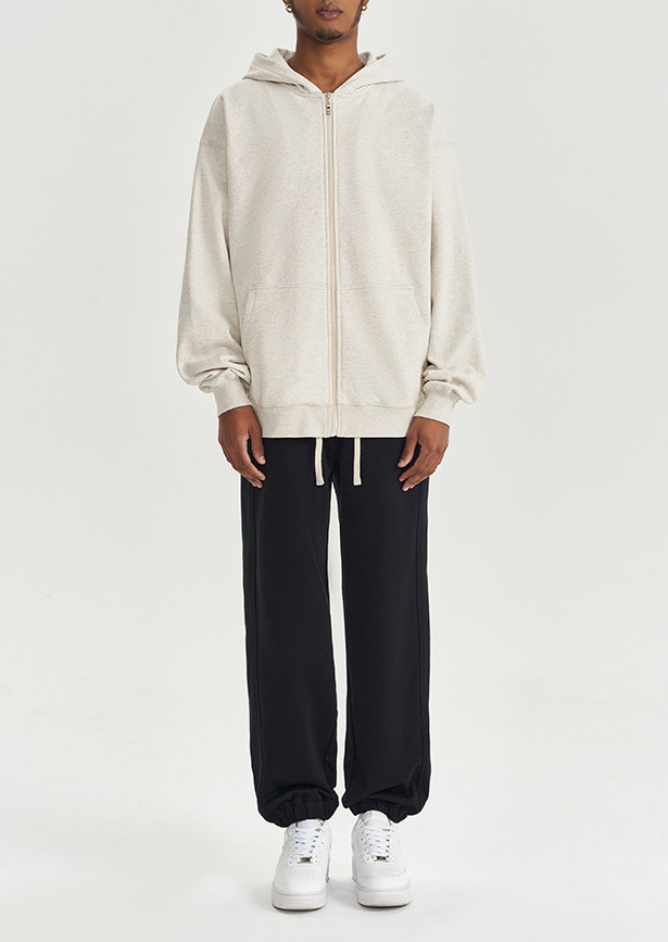 2024 Autumn and winter new 450G wool loose fashion zipper hoodie solid color casual men's warm coat