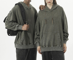 350g80 cotton made old hoodie Plus size off shoulder vintage washed large wool hoodie oversize couple hoodie