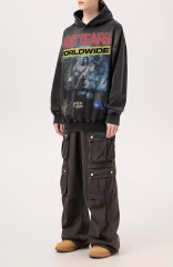 Autumn and winter niche design hoodie American tide letter washed monkey heavy hoodie