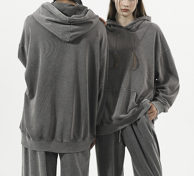 350g80 cotton made old hoodie Plus size off shoulder vintage washed large wool hoodie oversize couple hoodie