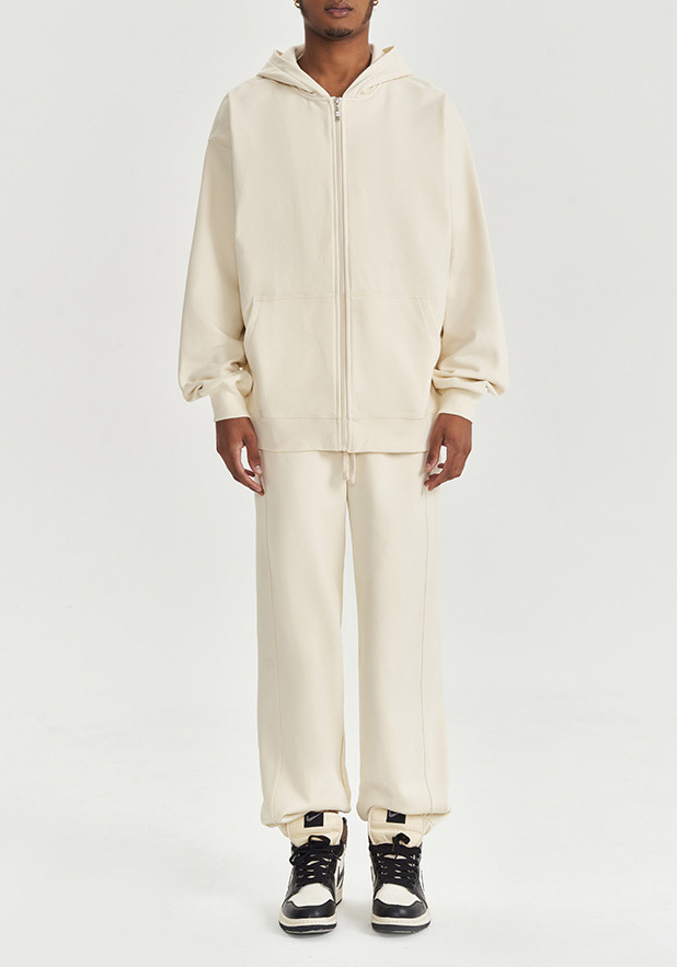 2024 Autumn and winter new 450G wool loose fashion zipper hoodie solid color casual men's warm coat