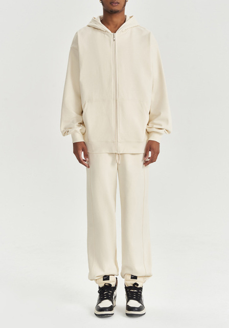 2024 Autumn and winter new 450G wool loose fashion zipper hoodie solid color casual men's warm coat