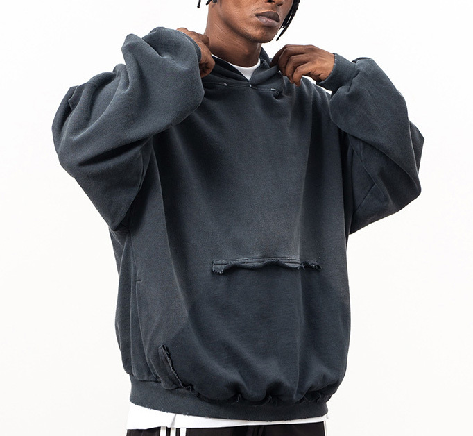 2024 autumn and winter new light plate hoodie wash water heavy vintage to do old worn hoodie