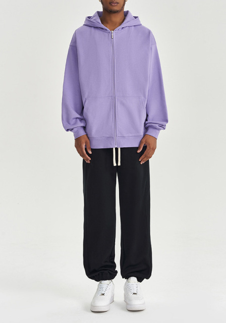 2024 Autumn and winter new 450G wool loose fashion zipper hoodie solid color casual men's warm coat