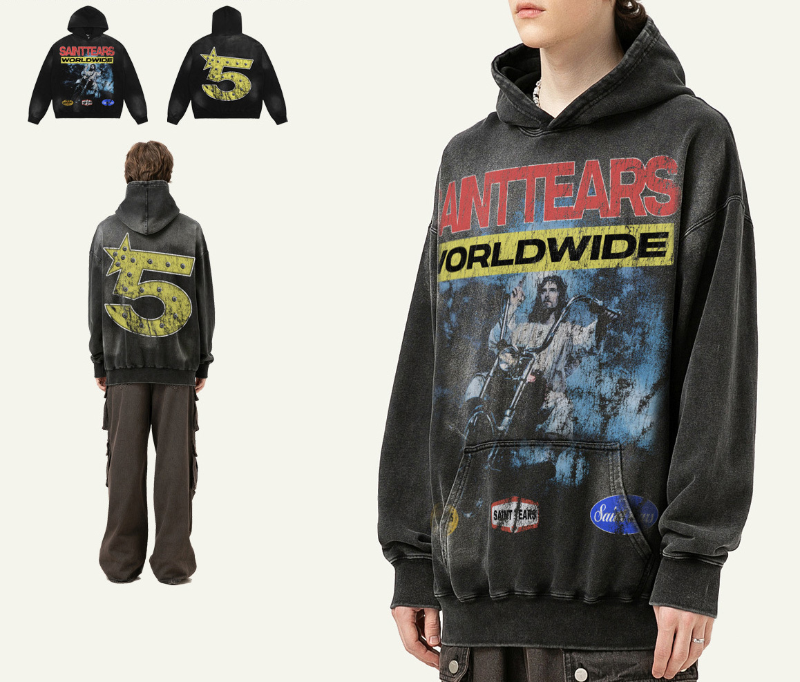 Autumn and winter niche design hoodie American tide letter washed monkey heavy hoodie