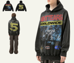 Autumn and winter niche design hoodie American tide letter washed monkey heavy hoodie