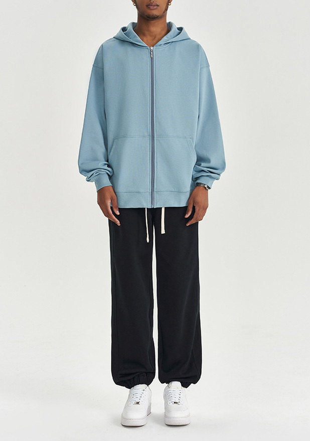 2024 Autumn and winter new 450G wool loose fashion zipper hoodie solid color casual men's warm coat