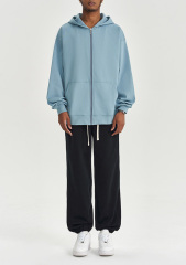 2024 Autumn and winter new 450G wool loose fashion zipper hoodie solid color casual men's warm coat