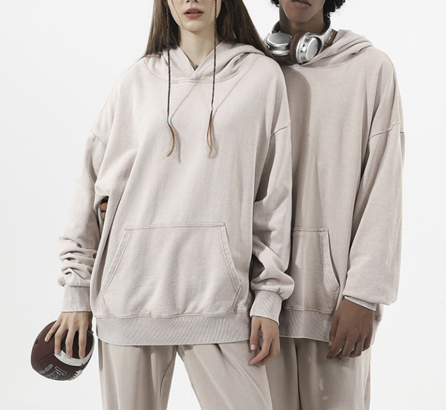 350g80 cotton made old hoodie Plus size off shoulder vintage washed large wool hoodie oversize couple hoodie