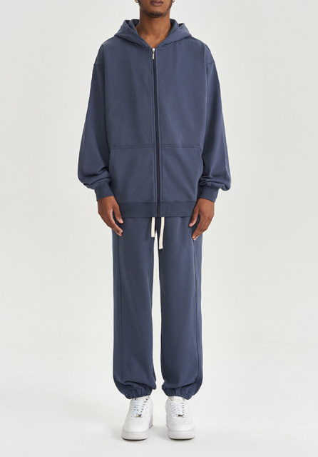 2024 Autumn and winter new 450G wool loose fashion zipper hoodie solid color casual men's warm coat