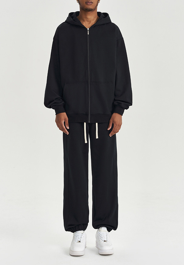 2024 Autumn and winter new 450G wool loose fashion zipper hoodie solid color casual men's warm coat