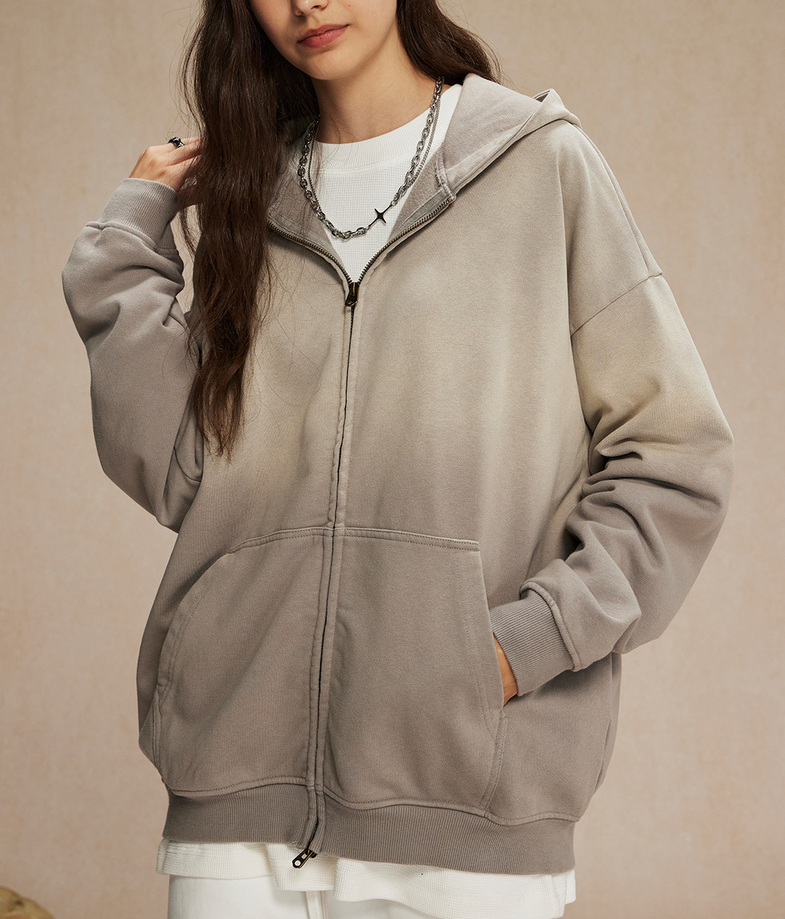 2024 Autumn and winter tide brand spray dyed old zipper men's hoodie wash water retro cardigan men's and women's coats