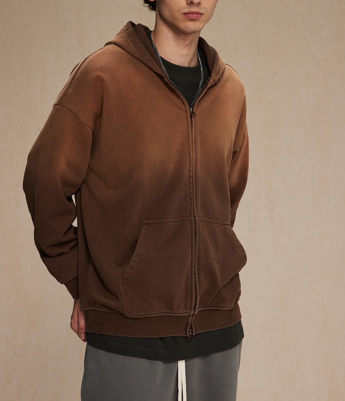 2024 Autumn and winter tide brand spray dyed old zipper men's hoodie wash water retro cardigan men's and women's coats