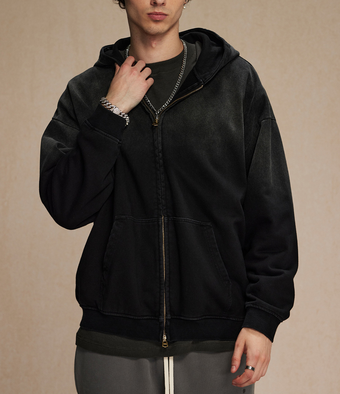 2024 Autumn and winter tide brand spray dyed old zipper men's hoodie wash water retro cardigan men's and women's coats