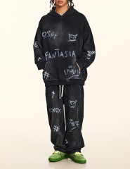 2024 fall American street hip-hop hand-painted graffiti sports pants men's casual sweatshirt sweatpants set
